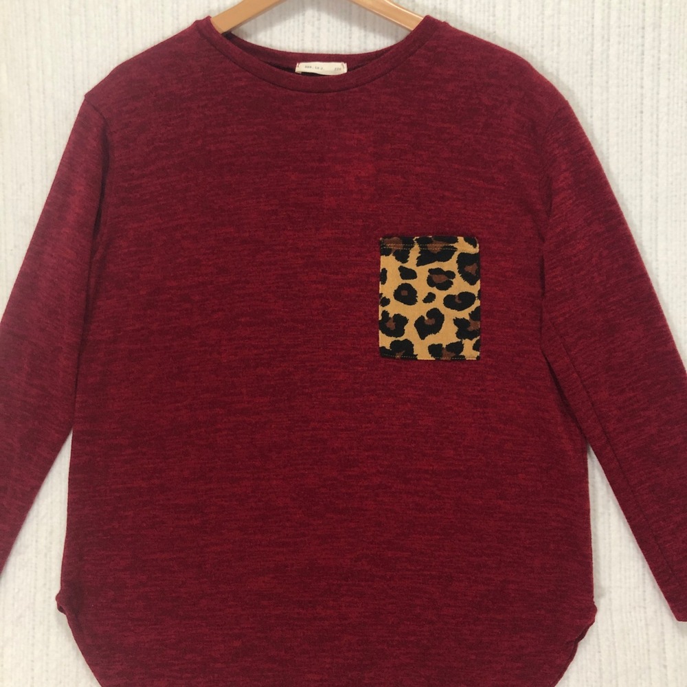 The Teal Turtle Leopard Pocket Top‎ Long Sleeve Tunic Shirt Women's Size XL